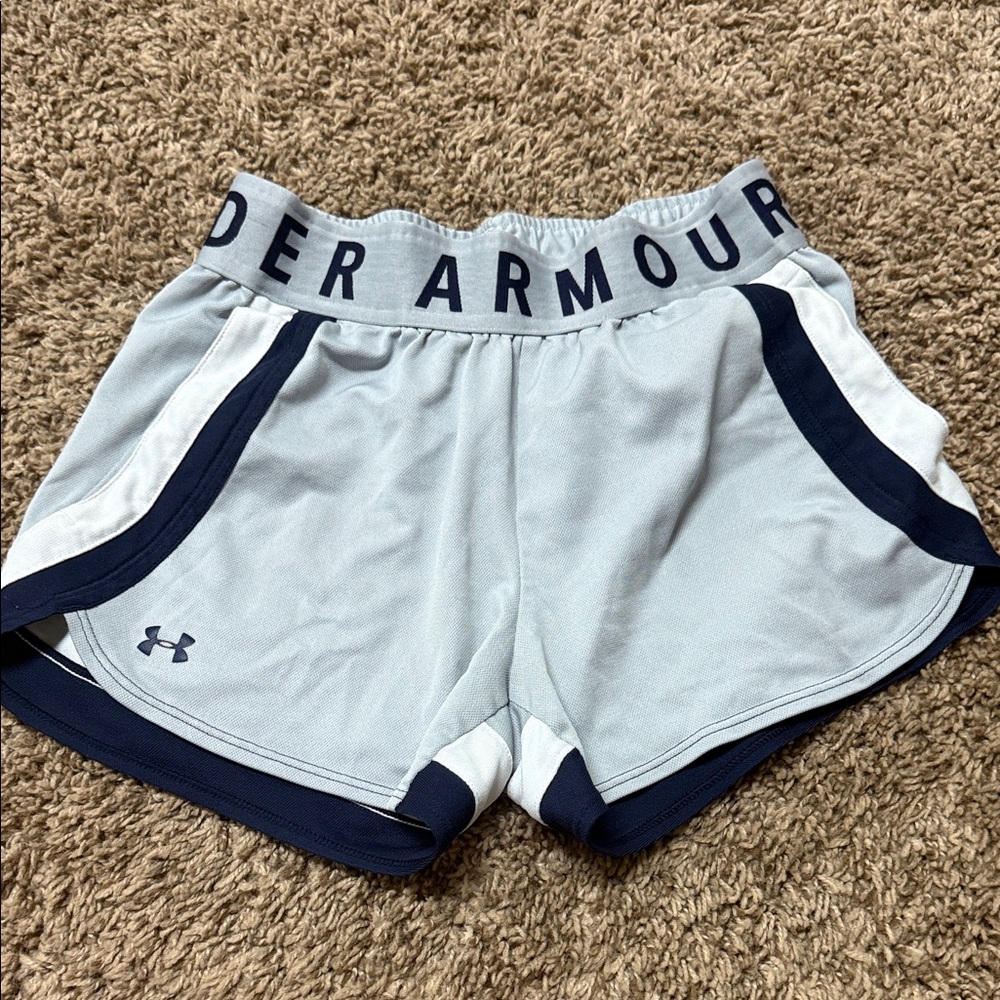 Under Armour Women's Light Gray and Navy Athletic Shorts